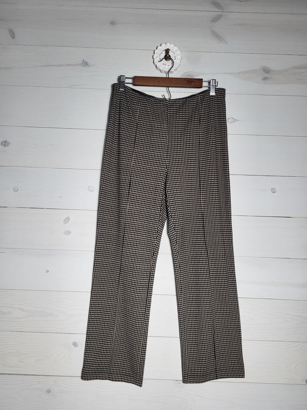 Joan Vass Women's Pants Houndstooth Pull On Tummy Control Comfort Preppy.